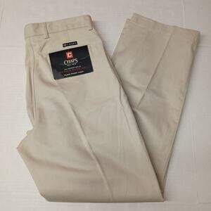 Chaps Plain Front Pants Men's Size 34x32 Beige Cotton Twill